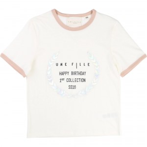 Vit/Off White Tee with Print, Une Fille