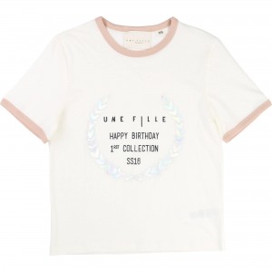 Vit/Off White Tee med Print, Une Fille